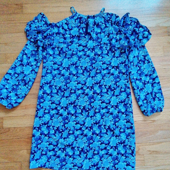 Michael Kors Blue Floral Cold Shoulder Dress - Picture 4 of 5